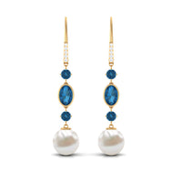 Freshwater Pearl and Blue Topaz Dangle Earrings with Diamond