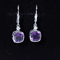 4.2 Carat Cushion Cut Amethyst and Diamond Drop Earrings