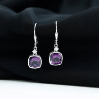 4.2 Carat Cushion Cut Amethyst and Diamond Drop Earrings