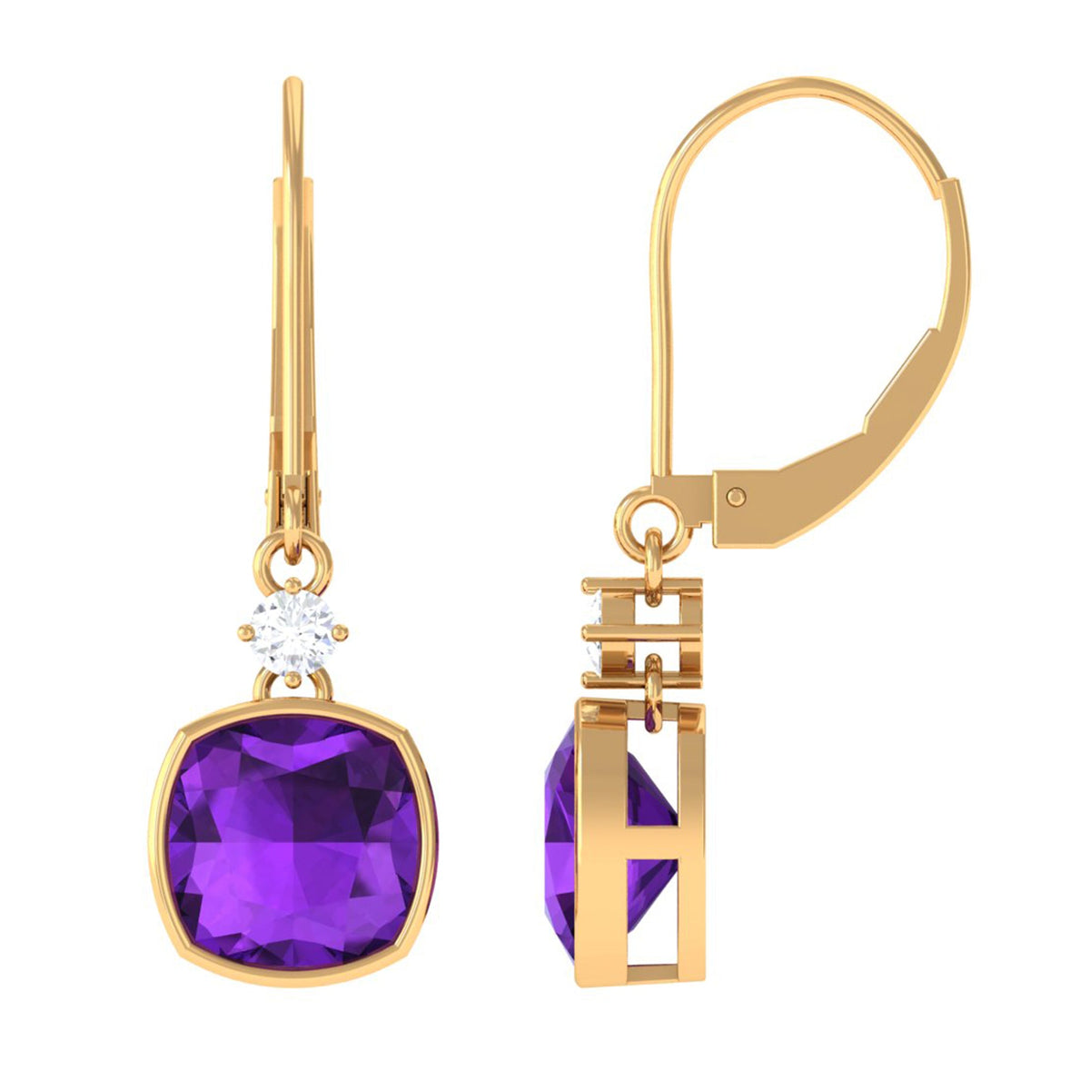 4.2 Carat Cushion Cut Amethyst and Diamond Drop Earrings