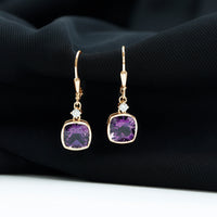 4.2 Carat Cushion Cut Amethyst and Diamond Drop Earrings