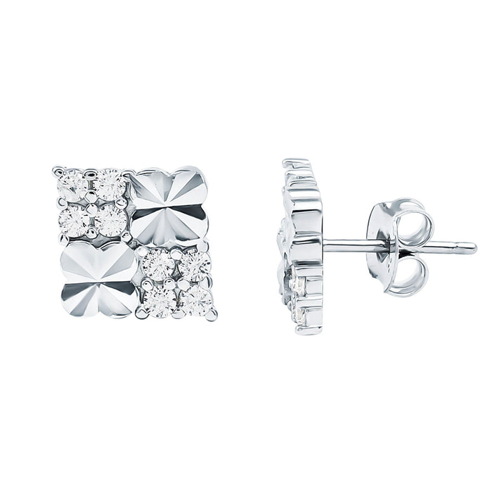 Certified Cubic Zirconia Square Stud Earrings in Silver