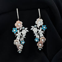 Certified Multi Gemstone Flower Dangle Earrings in Sterling Silver