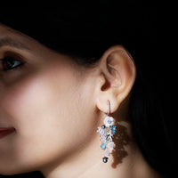 Certified Multi Gemstone Flower Dangle Earrings in Sterling Silver
