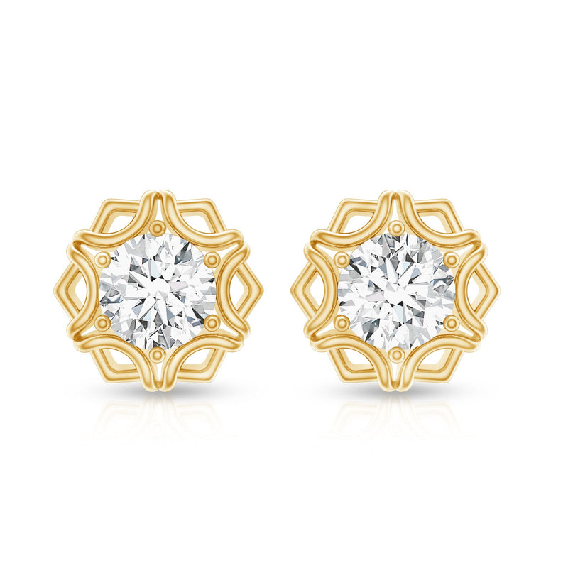 Rosec Jewels lab-grown diamond 1 carat stud earrings with screw back, showcasing sparkling diamond earrings on a white background.