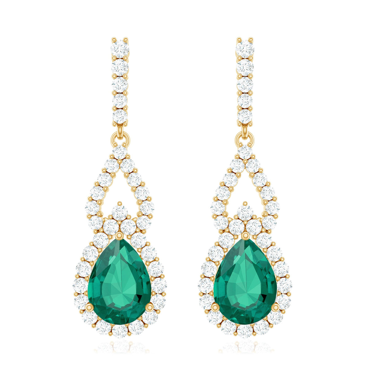 Lab Grown Emerald Vintage Style Earrings with Diamond