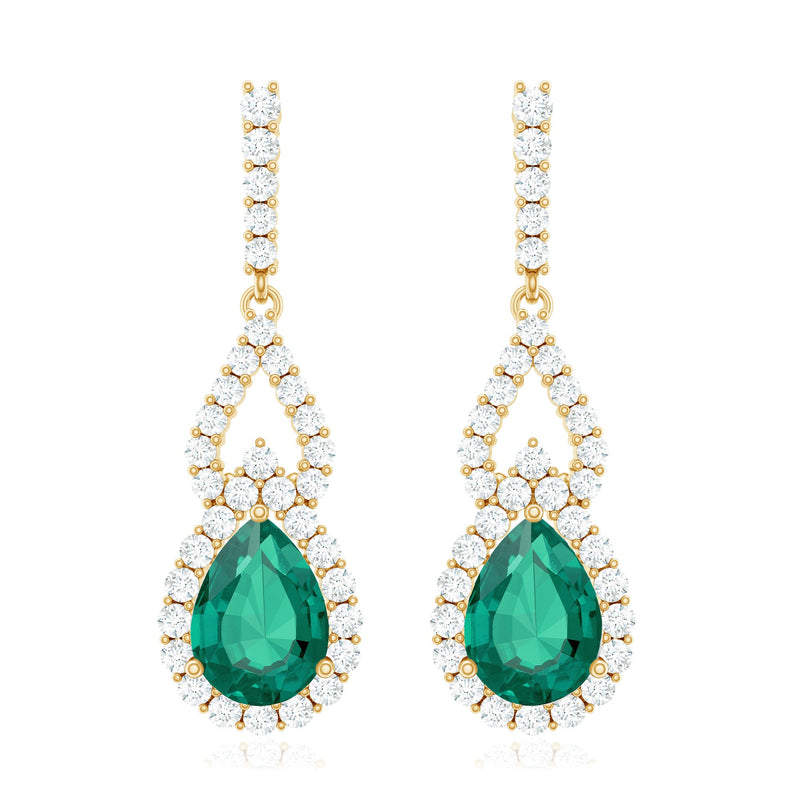 Lab Grown Emerald Vintage Style Earrings with Diamond
