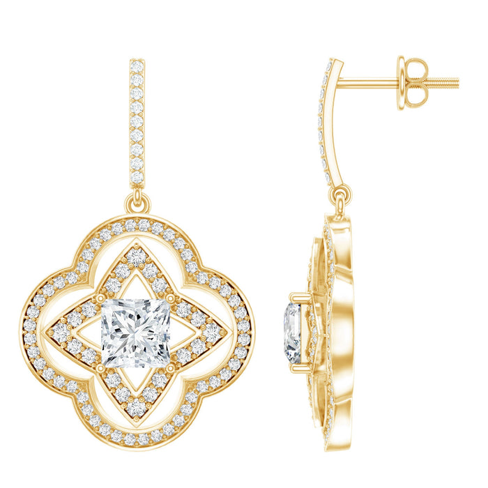 Rosec Jewels lab-grown diamond floral drop earrings with intricate design and sparkling diamond accents.