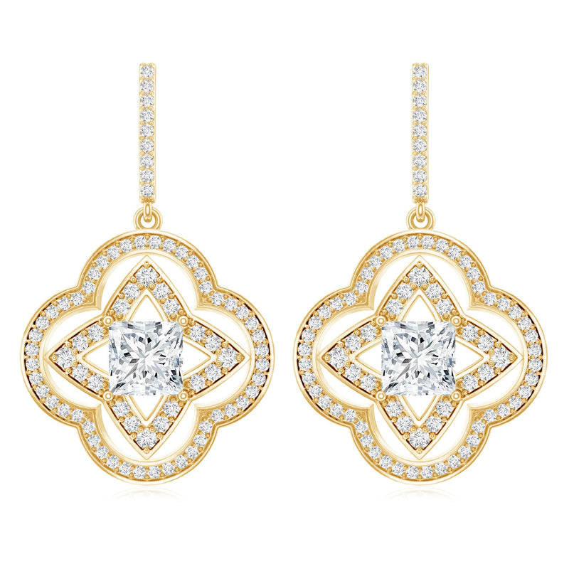 Rosec Jewels certified lab-grown diamond floral drop earrings with intricate design and sparkling gemstones.