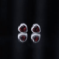 Natural 8 MM Garnet Heart Stud Earrings with Moissanite Halo