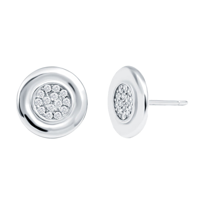 Sterling Silver Cubic Zirconia Cluster Earrings in Illusion Set