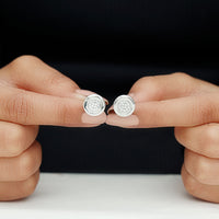 Sterling Silver Cubic Zirconia Cluster Earrings in Illusion Set