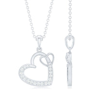Natural Diamond Interlocked Heart Pendant Necklace