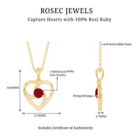 0.25 Carat Round Cut Solitaire Ruby Heart Pendant Necklace