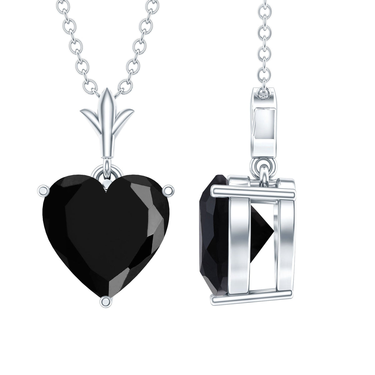 Black onyx heart-shaped solitaire pendant featuring a 2-carat stone, crafted by Rosec Jewels for elegant jewelry.