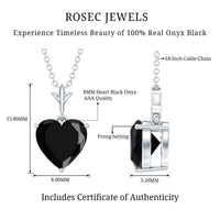 Black onyx heart-shaped solitaire pendant by Rosec Jewels, showcasing a polished pendant with a silver chain.