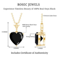 Heart-shaped black onyx solitaire pendant from Rosec Jewels, featuring a 2-carat black onyx gemstone in a sleek pendant design.