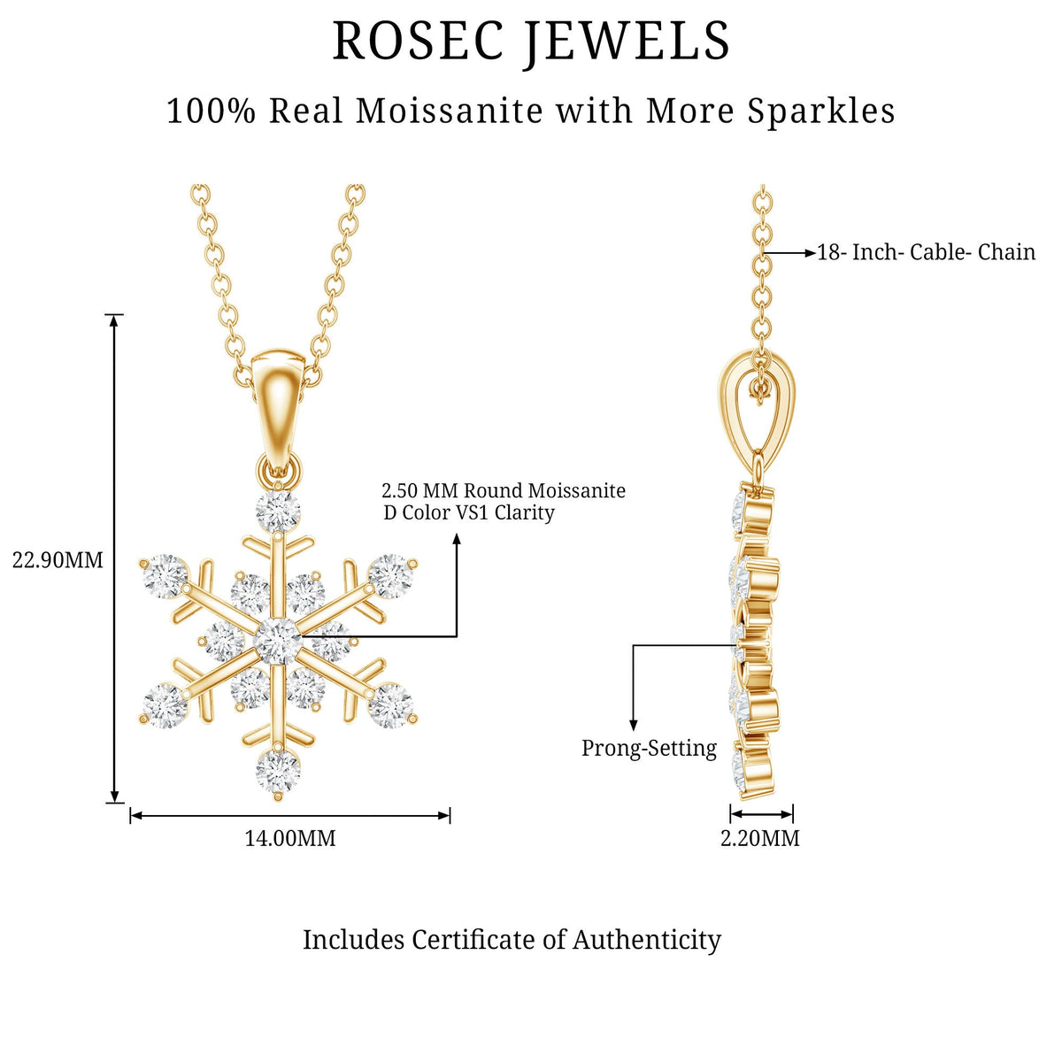 Certified Moissanite Snowflake Necklace Pendant for Women