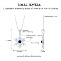 Contemporary Blue Sapphire and Diamond Snowflake Pendant Necklace