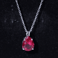 3 Carat Pear Cut Lab Grown Ruby Solitaire Pendant Necklace