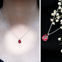 3 Carat Pear Cut Lab Grown Ruby Solitaire Pendant Necklace
