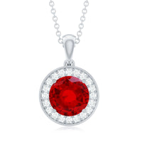 2.3 Carat Round Lab Grown Ruby and Diamond Halo Necklace