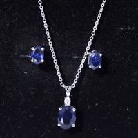 Lab Grown Blue Sapphire Solitaire Jewelry Set with Moissanite