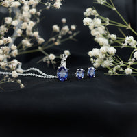 Lab Grown Blue Sapphire Solitaire Jewelry Set with Moissanite