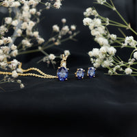 Lab Grown Blue Sapphire Solitaire Jewelry Set with Moissanite