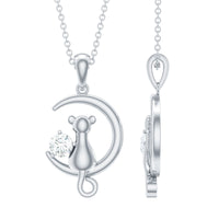 Certified Diamond Cat on Moon Necklace