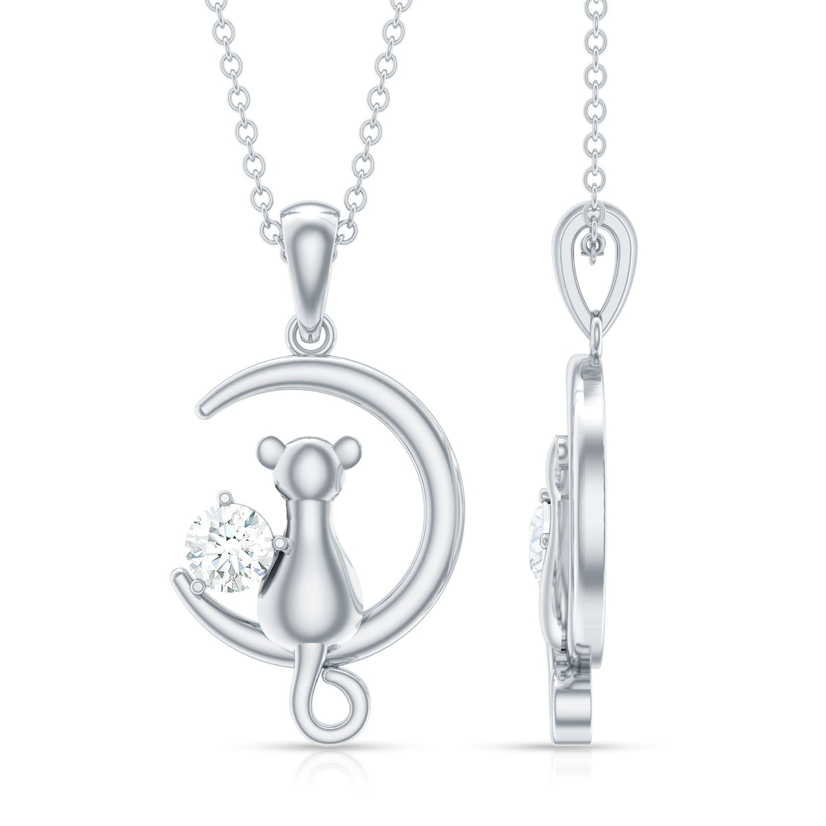 Certified Diamond Cat on Moon Necklace