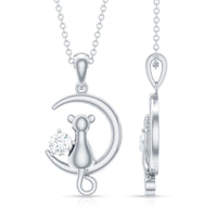 Certified Diamond Cat on Moon Necklace