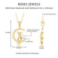 Certified Diamond Cat on Moon Necklace