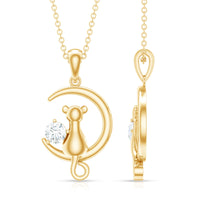 Certified Diamond Cat on Moon Necklace