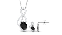 Natural Oval Black Onyx Diamond Infinity Jewelry Set with Certificate