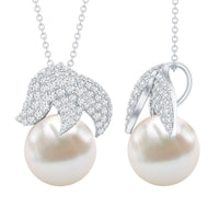 Certified Freshwater Pearl Bridal Necklace with Lab Diamond