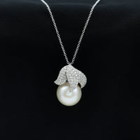 Certified Freshwater Pearl Bridal Necklace with Lab Diamond
