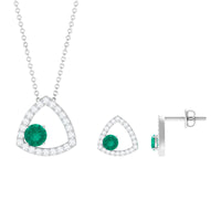 Certified Natural Emerald Geometric Necklace and Earrings Set with Moissanite