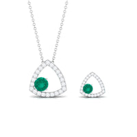 Certified Natural Emerald Geometric Necklace and Earrings Set with Moissanite