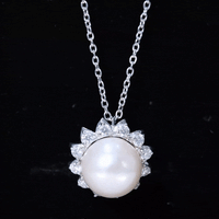 Natural 11 Carat Freshwater Pearl Flower Necklace in Silver