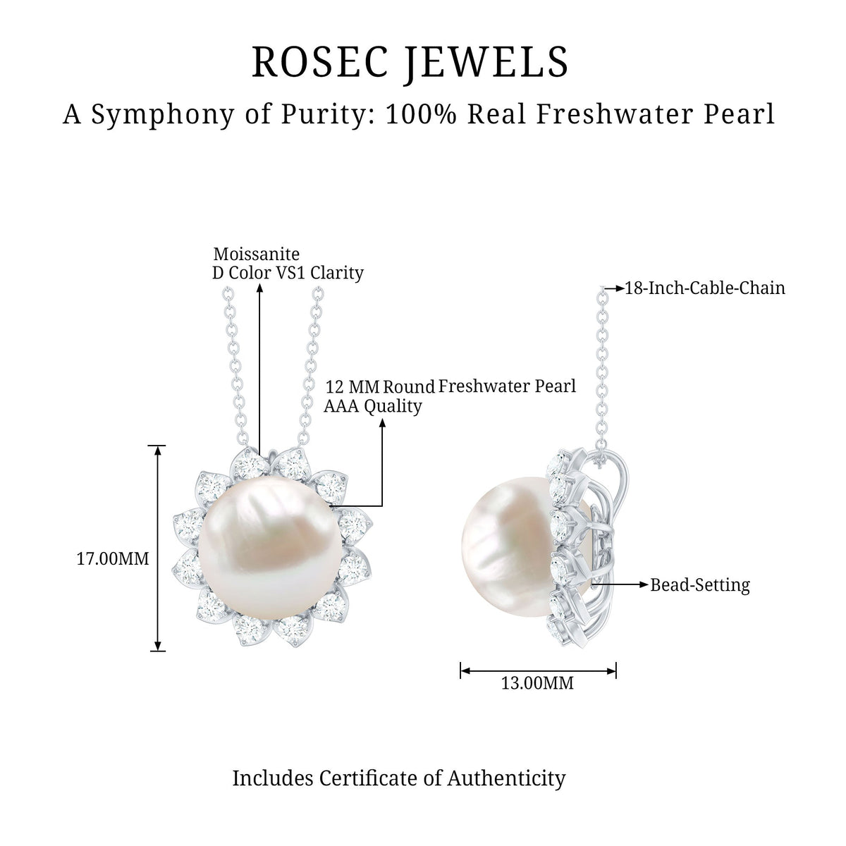 Natural 11 Carat Freshwater Pearl Flower Necklace in Silver