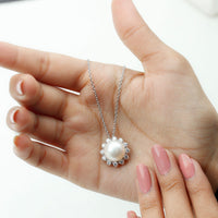 Natural 11 Carat Freshwater Pearl Flower Necklace in Silver