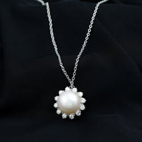 Natural 11 Carat Freshwater Pearl Flower Necklace in Silver