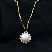 Freshwater Pearl and Moissanite Flower Chain Necklace