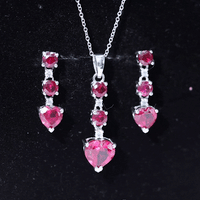 Certified Lab Grown Ruby Heart Necklace and Earrings Set With Diamond
