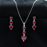Certified Lab Grown Ruby Heart Necklace and Earrings Set With Diamond