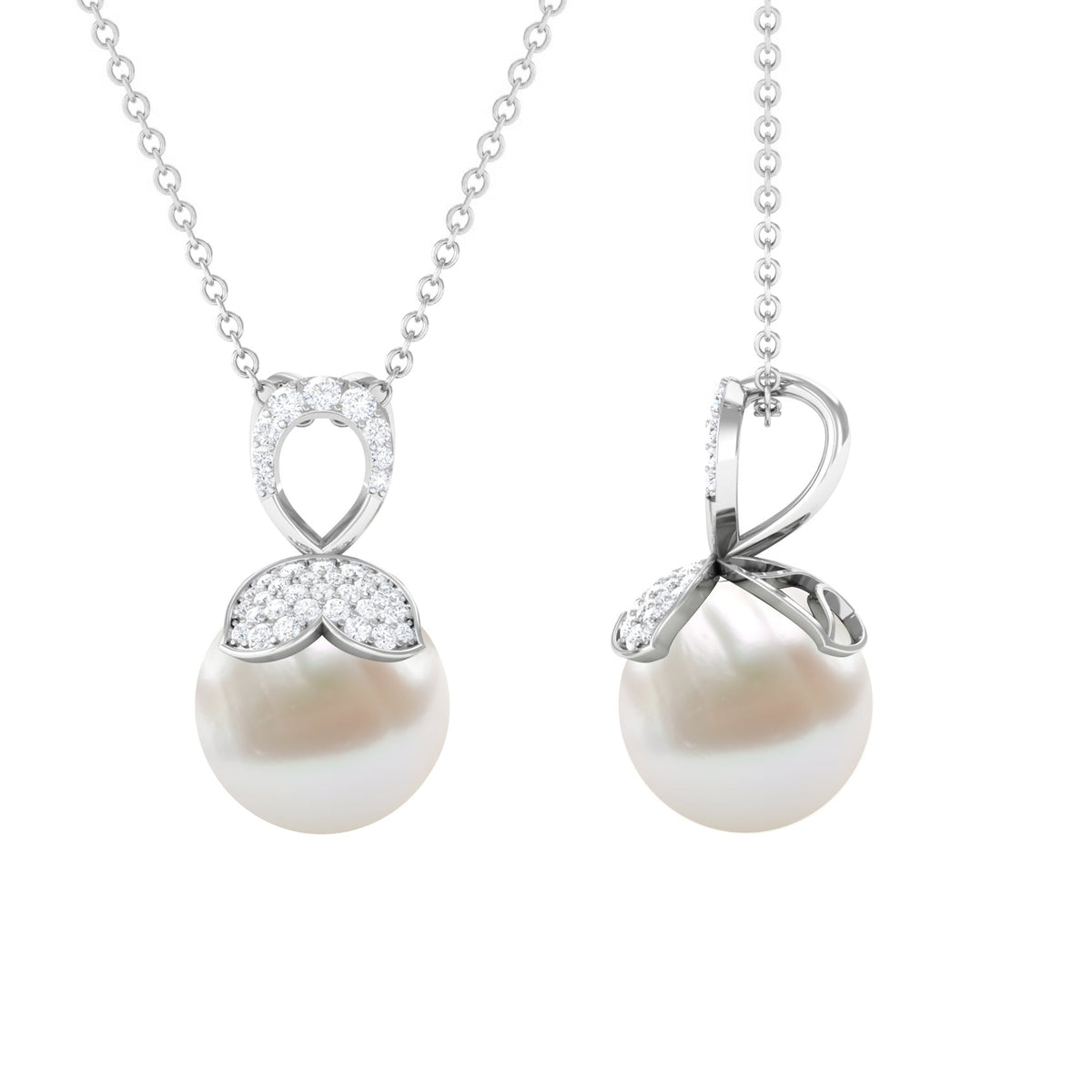 Nature Inspired Freshwater Pearl Drop Pendant Necklace with Diamond