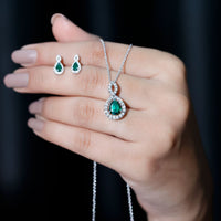 Pear Shaped Lab Created Emerald and Diamond Infinity Jewelry Set