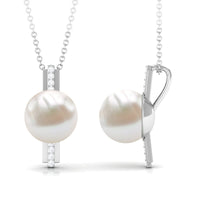Freshwater Pearl Solitaire and Diamond Contemporary Pendant
