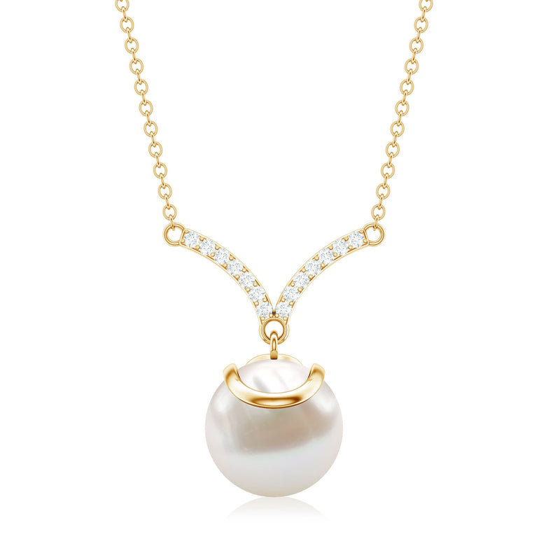Real Freshwater Pearl Drop Necklace with Diamond